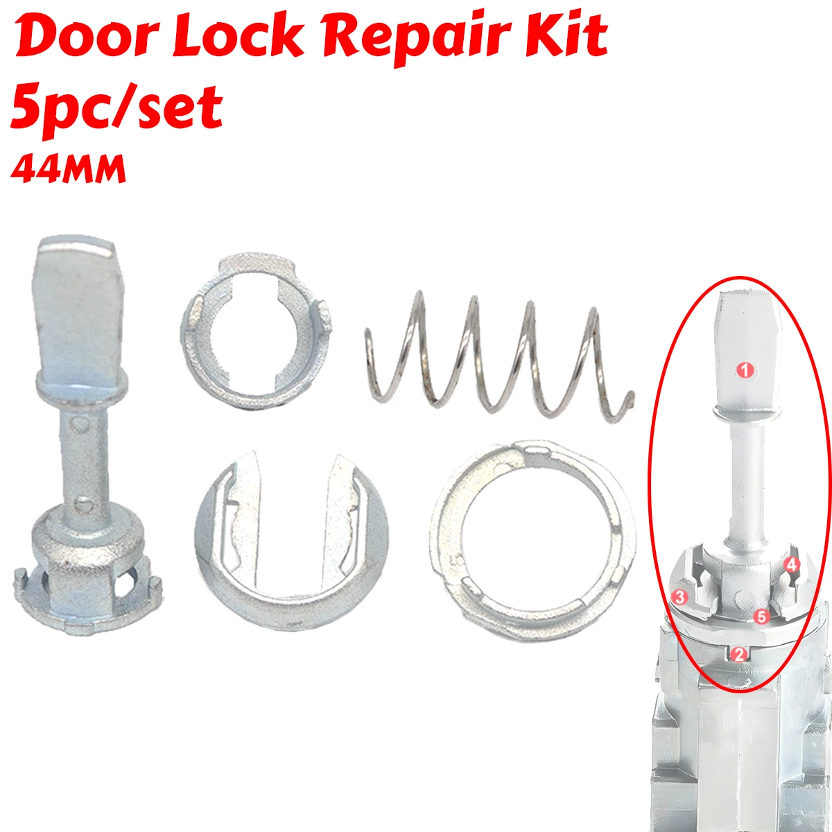 

5pcs Car Front Door Handle Lock Cylinder Barrel Paddle Repair Kit Tool 44MM Set Replacement For Audi A6 Skoda Fabia VW Bora Polo