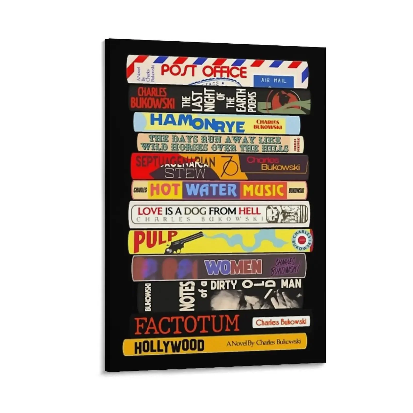 

Charles author Bukowski Books Stack Canvas Painting bedrooms decorations Paintings on canvas for living room decor
