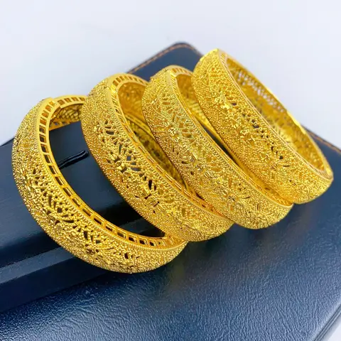 60mm 24k Gold Color Dubai Bangles For Women African Indian Bridal Bangles Bracelets Gold Wedding Bangles Jewellery Gifts