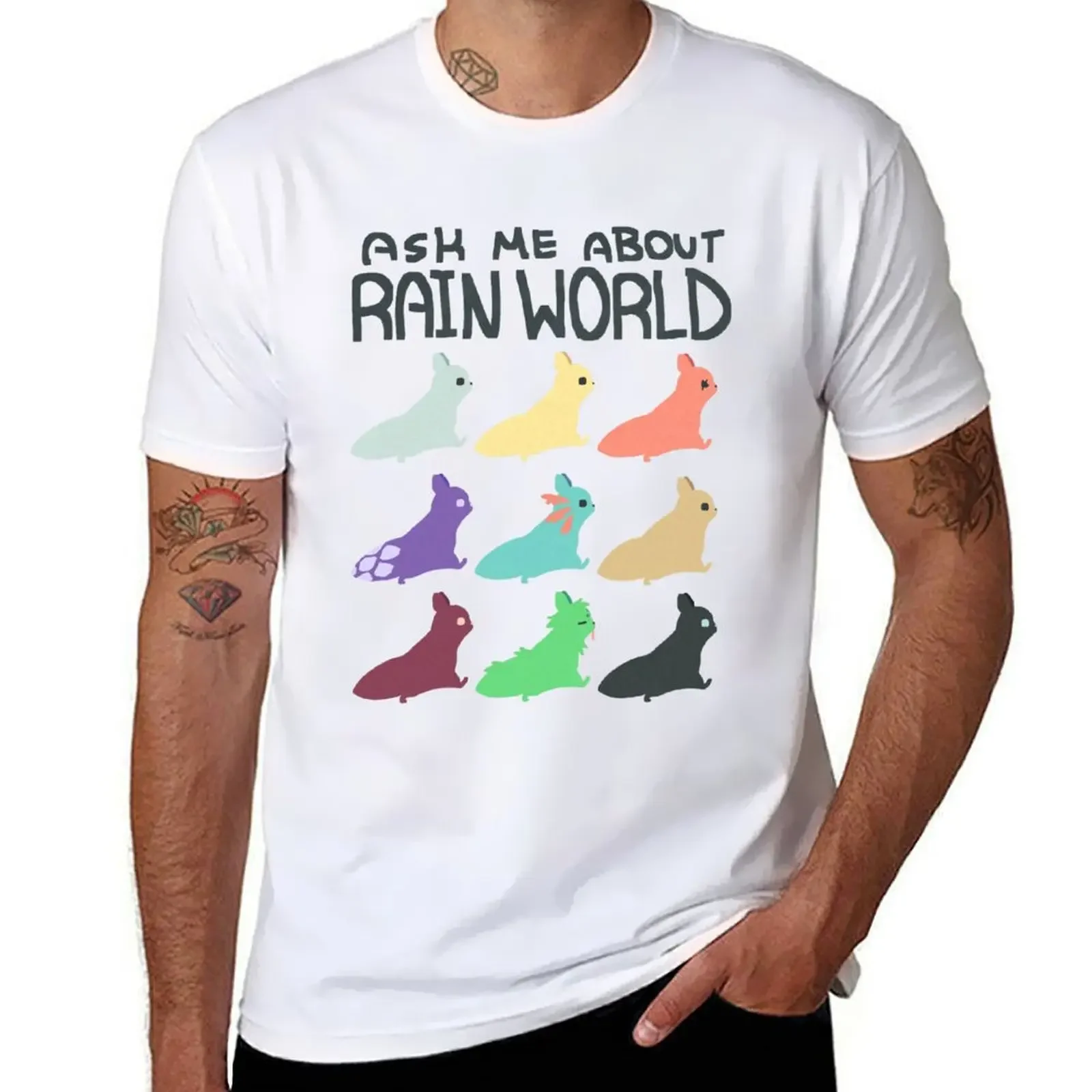 Ask Me About Rain World T-shirt Anime Clothes Graphics Boys Whites Vintage Clothes T Shirts For Men Cotton