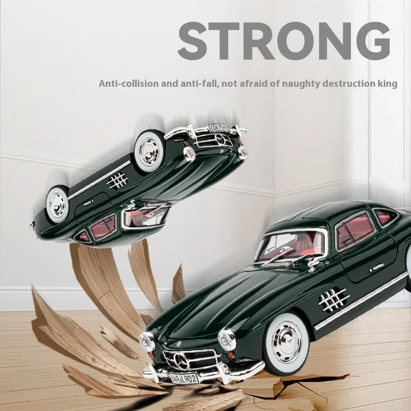 1:24 Mercedes Benz 300SL Classic Car Alloy Die Cast Car Model Pull Back Sound & Light Children Toy Gift Box Birthday Present