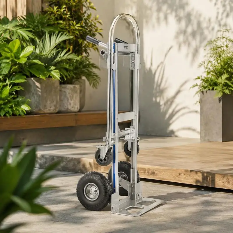 Chariot à main 2 en 1, capacité de charge de 1000 lb en mode 4 roues, chariot à main convertible avec poignée et roues antidérapantes, chariot portable pour déménager la maison, le bureau, l'entrepôt, le supermarché