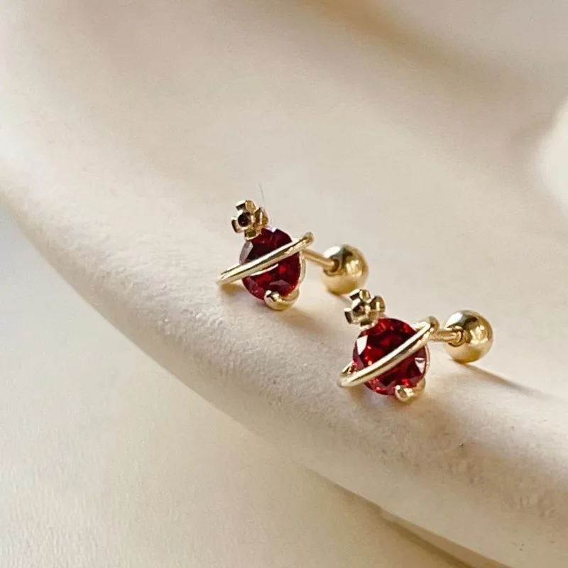 

CCFJOYAS Red Zircon 925 Sterling Silver Stud Earrings for Women Minimalist 18k Gold Plated Screw Piercing Body Jewelry