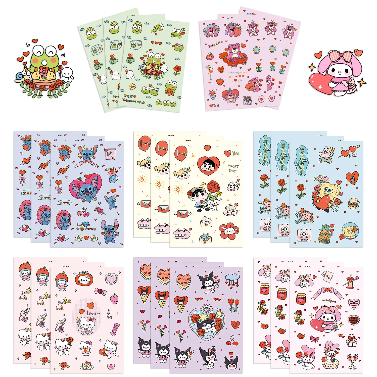 

8Pcs Cartoon Animal Hello Kitty jigsaw Stickers Graffiti Ornament Stationery Waterproof DIY Children's toys for gifts Reusable