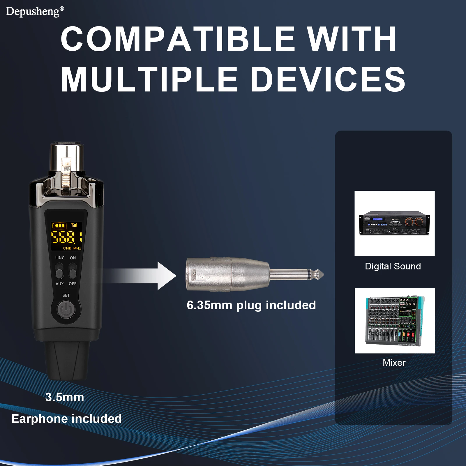 Depusheng DE4 Kabelloses Ohrmonitor-System mit Sender, Clip-on-Empfänger, automatischer Kopplung, In-Ear-Monitoring für Studio, DJ – Detail 2