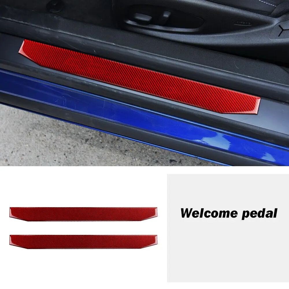 

2pcs For Chevrolet Camaro 2016-2020 Red / Black Carbon Fiber Car Door Sill Plate Scuff Protector Panel Cover Trim Decal Sticker