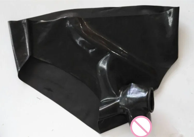 Sexy Black Latex T Shorts Briefs with Ball Cock Penis Half Cover Underpants Seamless Men Rubber Underwear Shorts Panties