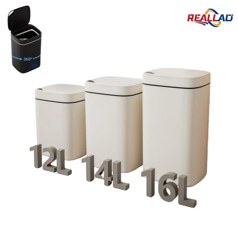 

12L Bathroom Smart Sensor Trash Can Press Top Lid Garbage Can For Toilet Bedroom Living Room Plastic Wastebasket With Pop-up Lid