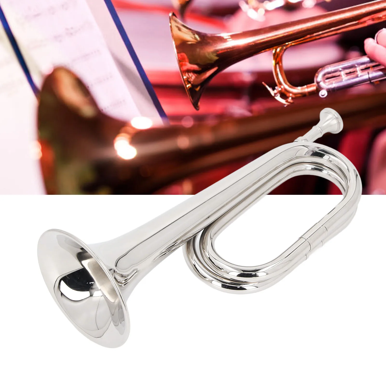 

Bugle C Key 11cm Diameter Mouthpiece 34cm Height Brass Military Trumpet for Orchestra Marching Band Musical Instrument Parts