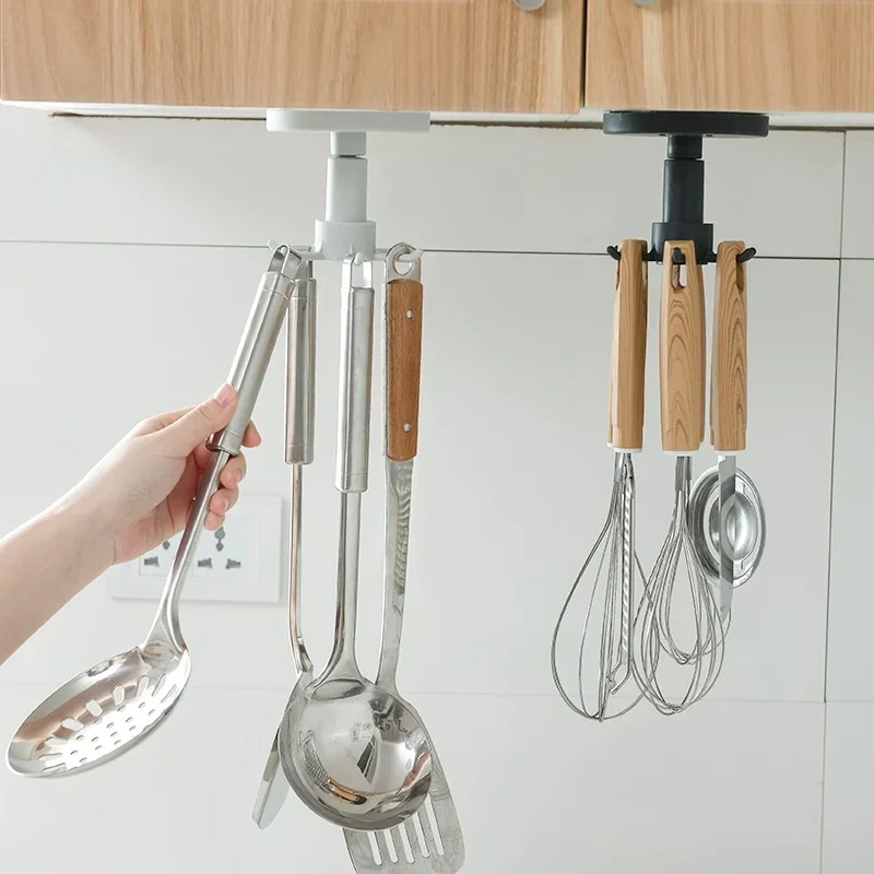 

360 Degree Rotatable Kitchen Hook Kitchenware Spatula Spoon Knife Storage Rack Items Tools Hanger Shelf Wall Holder Accessories