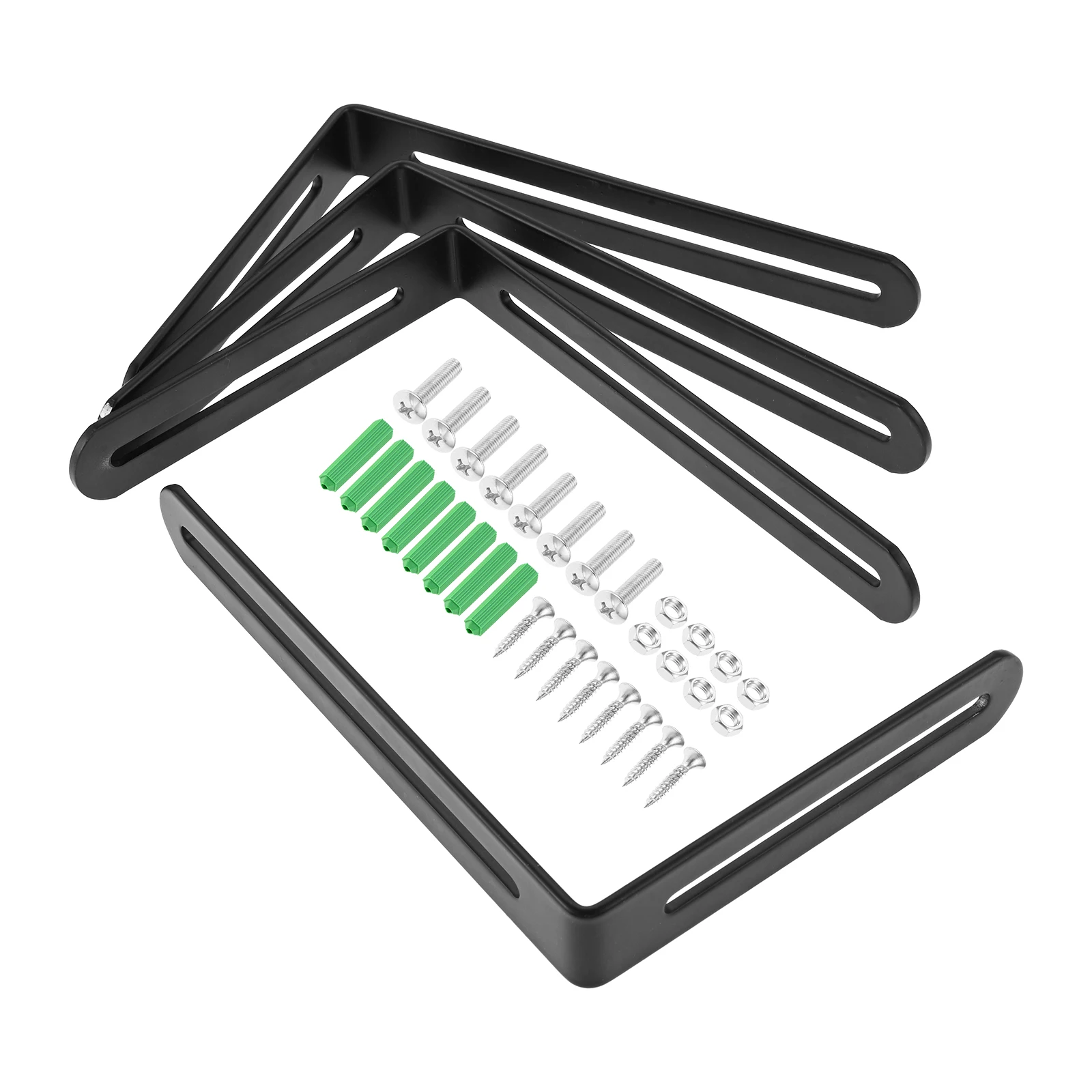 

4 комплекта угловых скоб с прорезями разных размеров и саморезами, подходящих для установки угловой опоры полки, стены, кровати