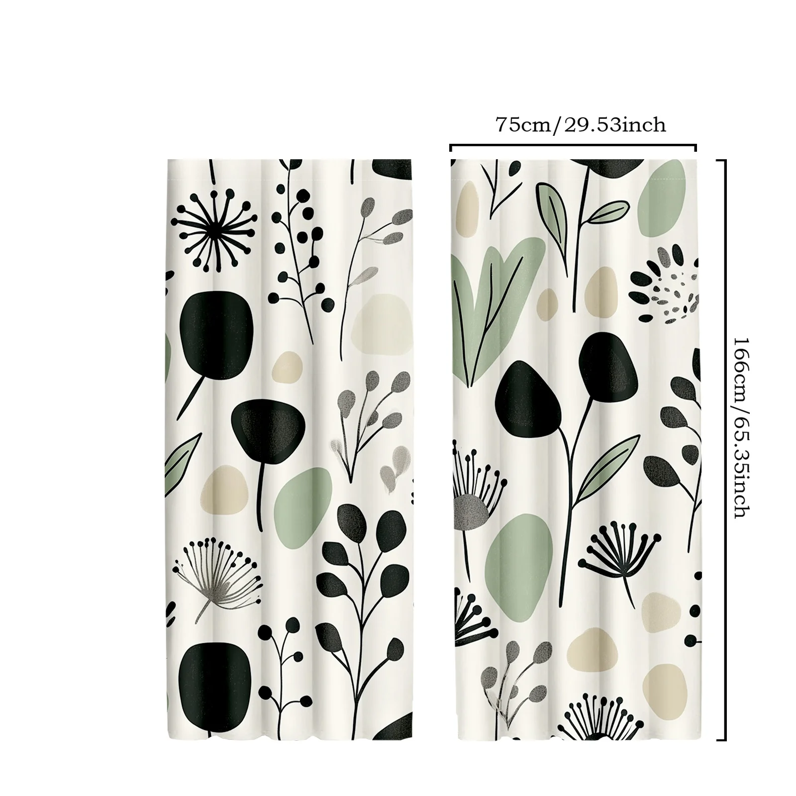 2pcs Classic Geometric Green Floral Blackout Curtains, Mid Century Modern Boho Polyester Window Treatments for Home Decor