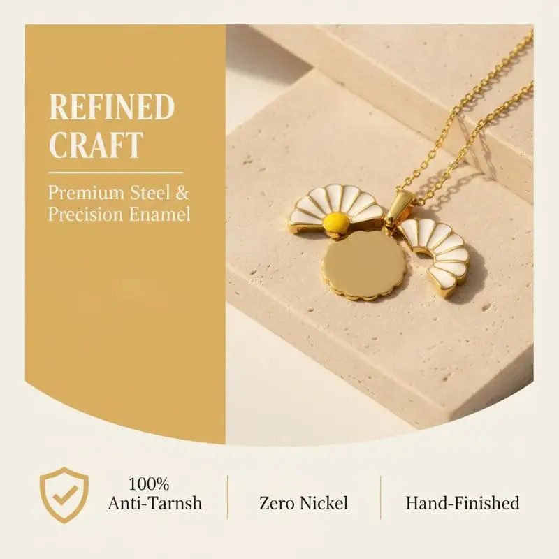 Titanium Steel Glaze Enamel Chrysanthemum Sunflower Pendant Can Be Opened Chain Handmade Sunflower Necklace Adjustable