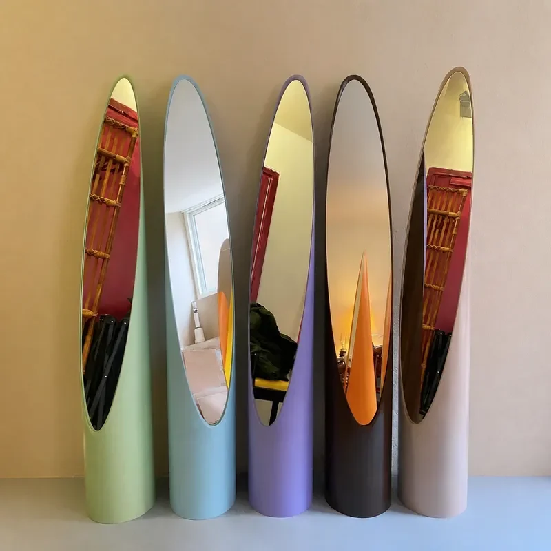 Oval Narrow Long Full Body Mirror for Cloakroom Living Room Creative Cylindrical Floor Standing Lipstick Mirror