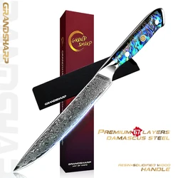 Grandsharp 6 Inch Damascus Utility Knife AUS-10 Japanese High Carbon Stainless Steel Kitchen Chef Knive Meat Fruit Tomato Cutter