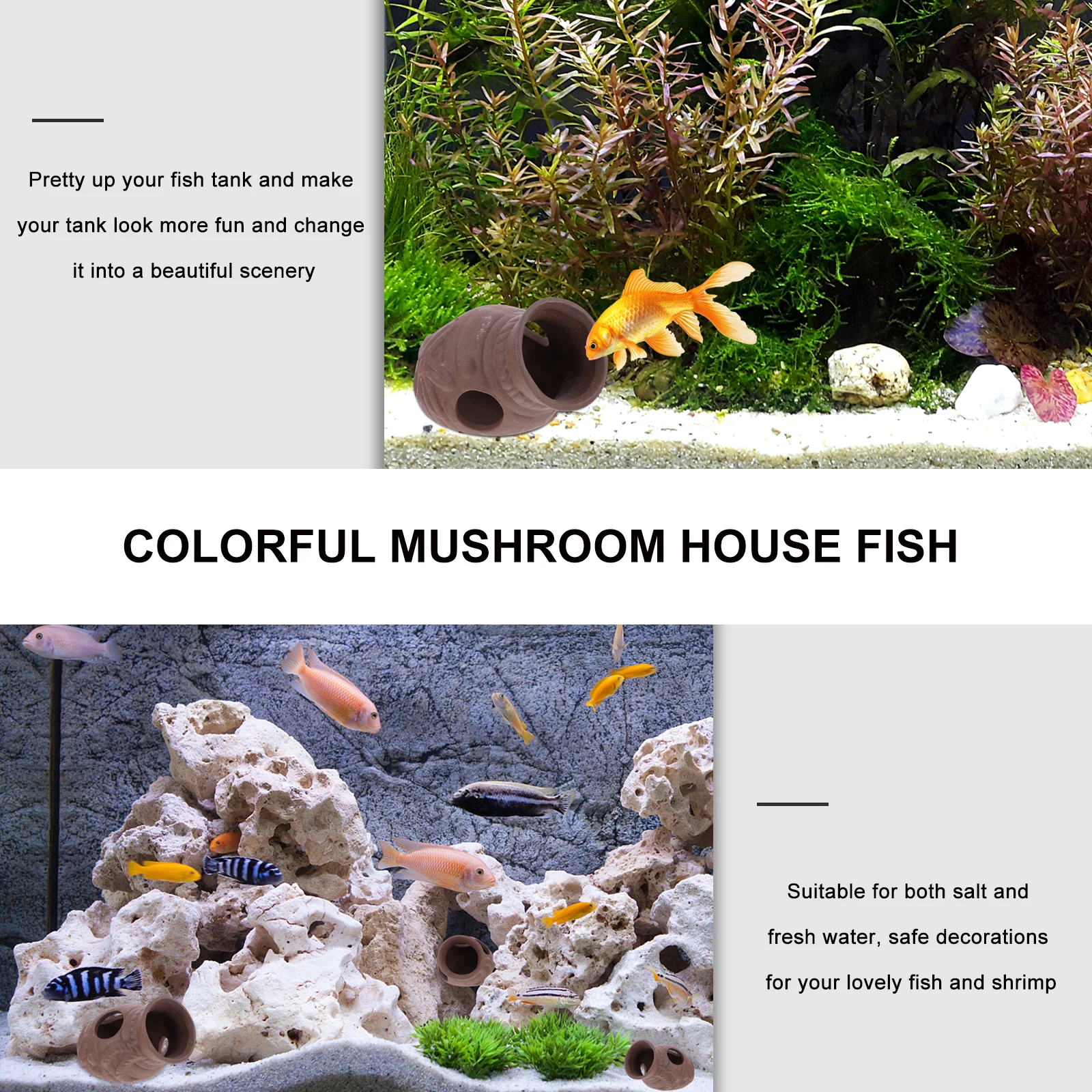 

3pcs Fish Shrimp Hideout House Natural Flavor 3d Prop Non-deform Aquarium Decor Landscape Accessories Pet Supplies