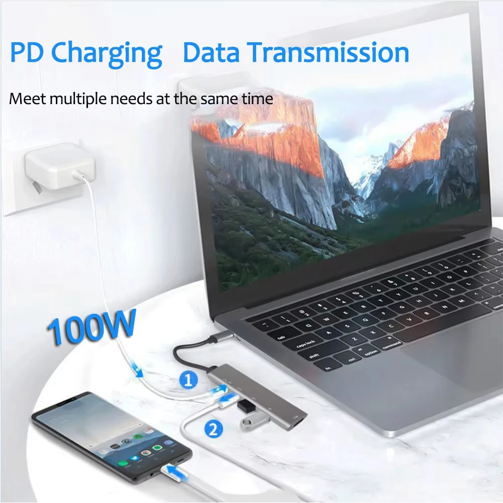 HUB USB C Hub 4K HDTV type c إلى USB 3.0 pd 100W DATA USB 2.0 محول متعدد المنافذ الخائن لملحقات الكمبيوتر المحمول ماك بوك USB HUB