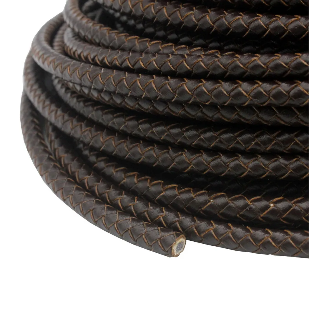 Premium Quality Dark Brown 6mm Braided Leather Bolos Cords Regenerated Real Leather Strap Bracelet Making