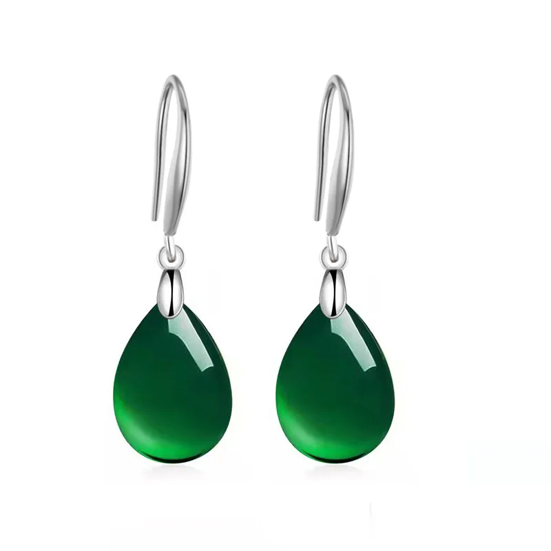 

Natural Green Chalcedony Hand Carved Water Drop Earrings Fashion Boutique Jewelry Men's and Women's Earrings Gift Accessories