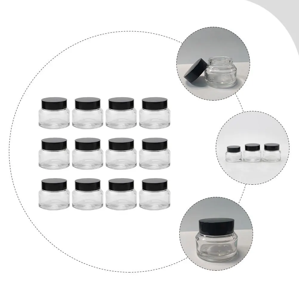12Pcs Face Cream Bottles Glass Empty 50G Refillable Sub Containers Travel Cosmetics Storage Jars Portable Compact Lotion Holder