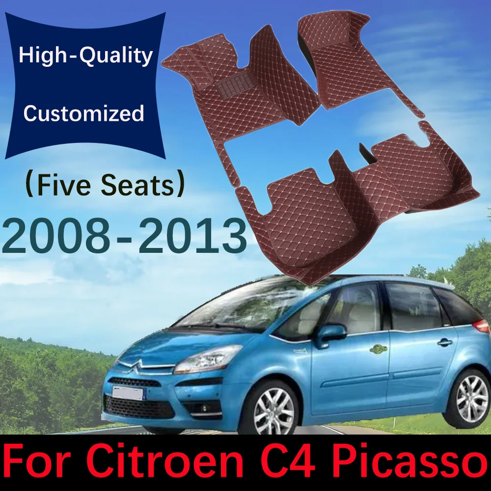 

Custom Leather Car Floor Mats For Citroen C4 Picasso 5 Seats 2008-2013 Automobile Carpet Rugs Foot Pads Interior Accessories