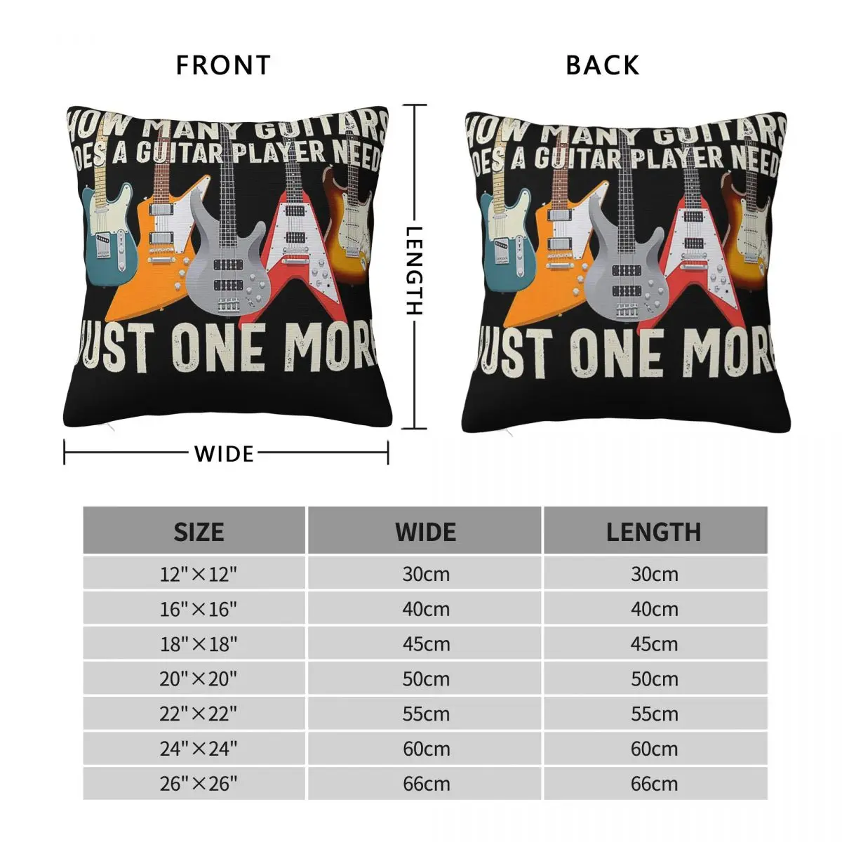 Just One More Guitars Square Pillowcase Polyester Linen Velvet Printed Zip Decor Home Cushion Cover