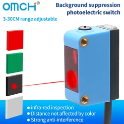Interruttore sensore fotoelettrico di soppressione dello sfondo OMCH HG-30B distanza regolabile 3-30cm PNP NPN 4 fili
