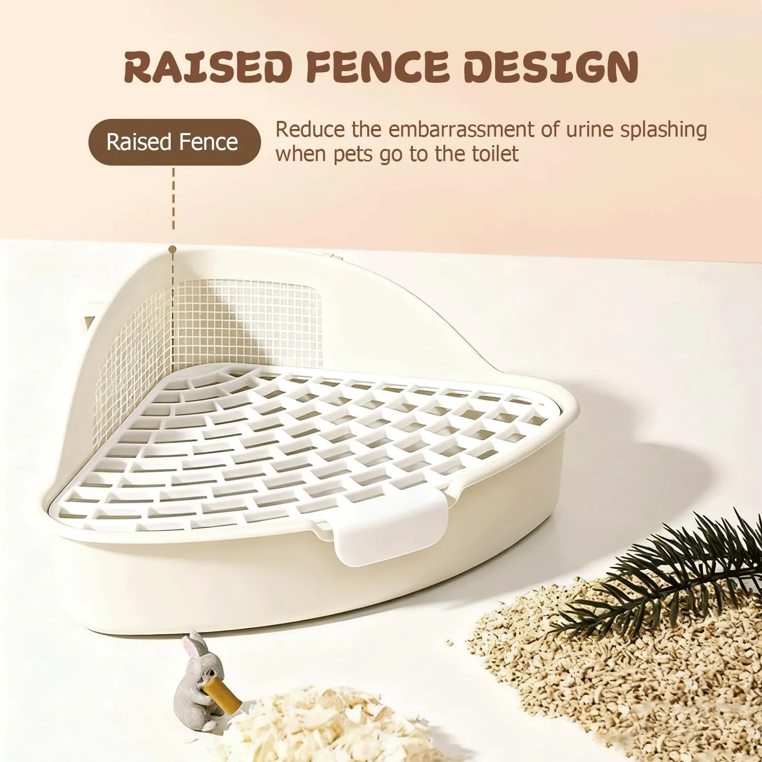 Kaninchen-Wurfkasten, Hasen-Eck-Toilettenkasten für Hamster, Frettchen, Ratte, Käfigpfanne, 9,9 x 19,1 x 19,1 cm, für Kleintiere, Trainerablage