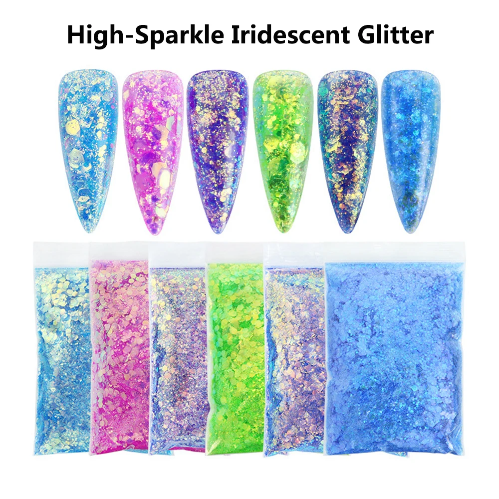 10g Hot Ultra-thin Iridescent Chunky Mixes Glitter Sequins Colorful Neon Glitter For Nail Art Craft Decoration Accessories