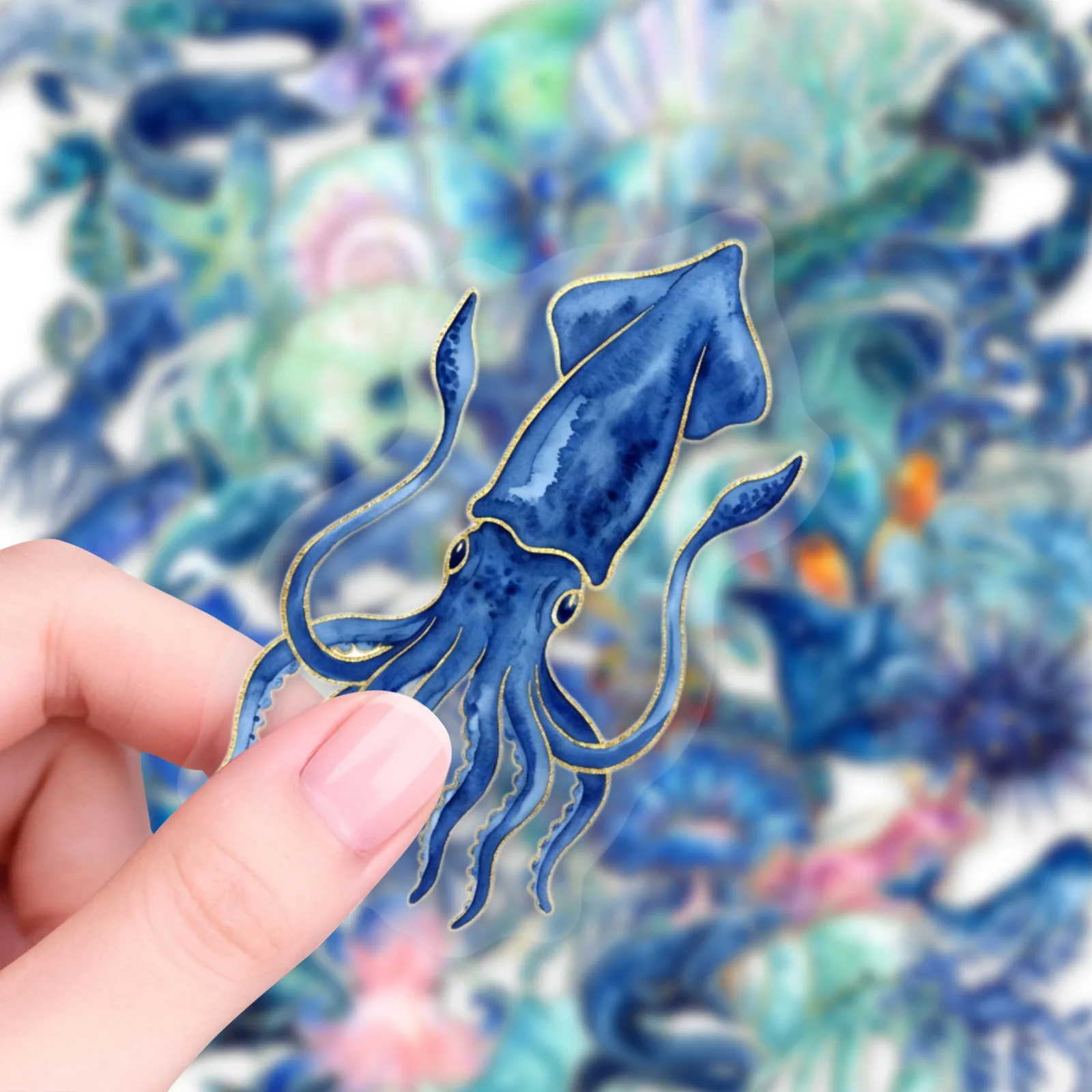 50-Pack Blue Ocean World Transparent PET Stickers Waterproof Decorative Decals for Guitar Bicycle Notebooks Stationery