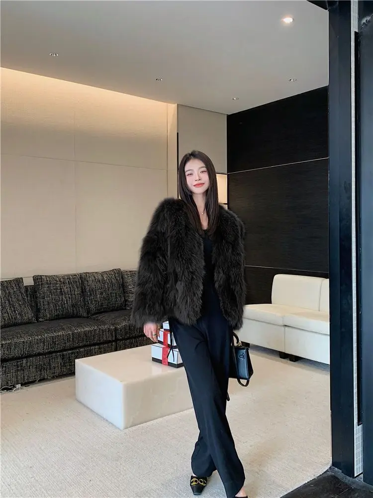 Winter New Female Fox Fur Coat Women Short Slim Mink Faux Hair  Fashion Elegance Ladies Warm Top Artifical Overcoats G133