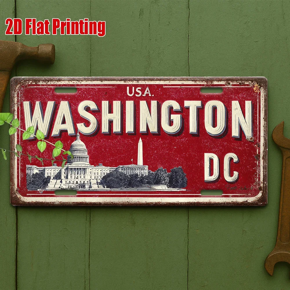 2D Flat Vintage  Metal Sign Washington DC Aluminum Sign for Office Decor, History Wall, Study Room