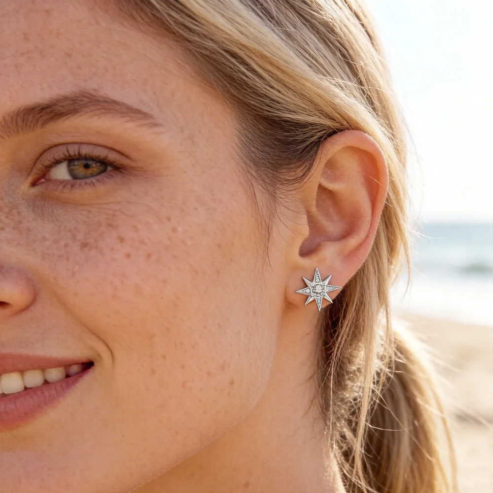 Kolczyki sztyfty Magic Star Europe Style Fine Jewelry dla kobiet Vintage Ręcznie wykonany prezent ze srebra próby 925 — zdjęcie 4