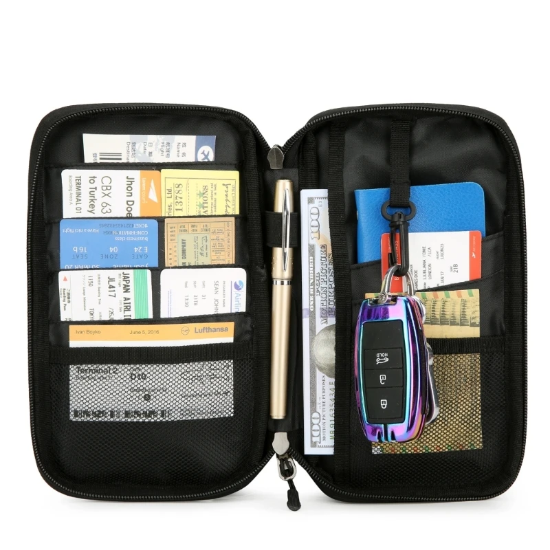 Cartera de pasaporte con muñequera para hombre y mujer, organizador de documentos de viaje impermeable, tarjetero, bolsa para billete de vuelo, llave de teléfono