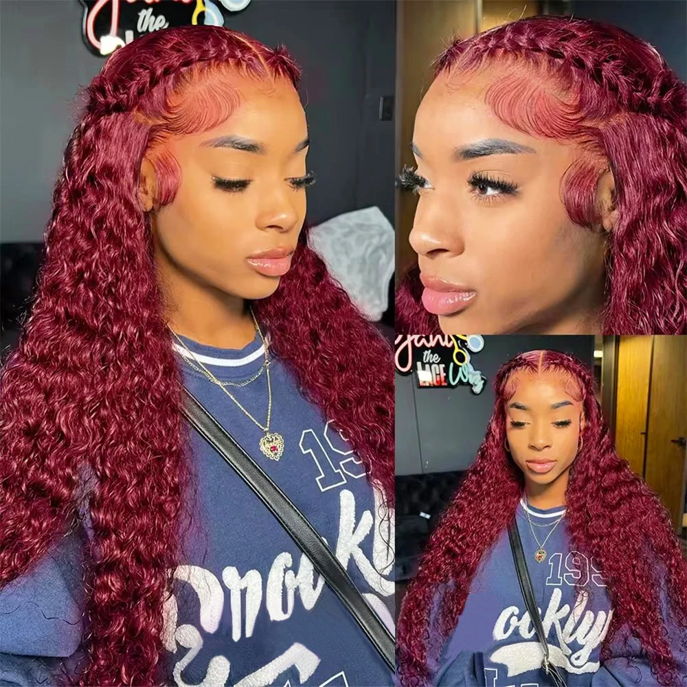 

99J Burgundy Lace Frontal Wig 13x4 Deep Wave Colored Burgundy Lace Front Wig Brazilian Red 99J Curly Lace Front Human Hair Wigs