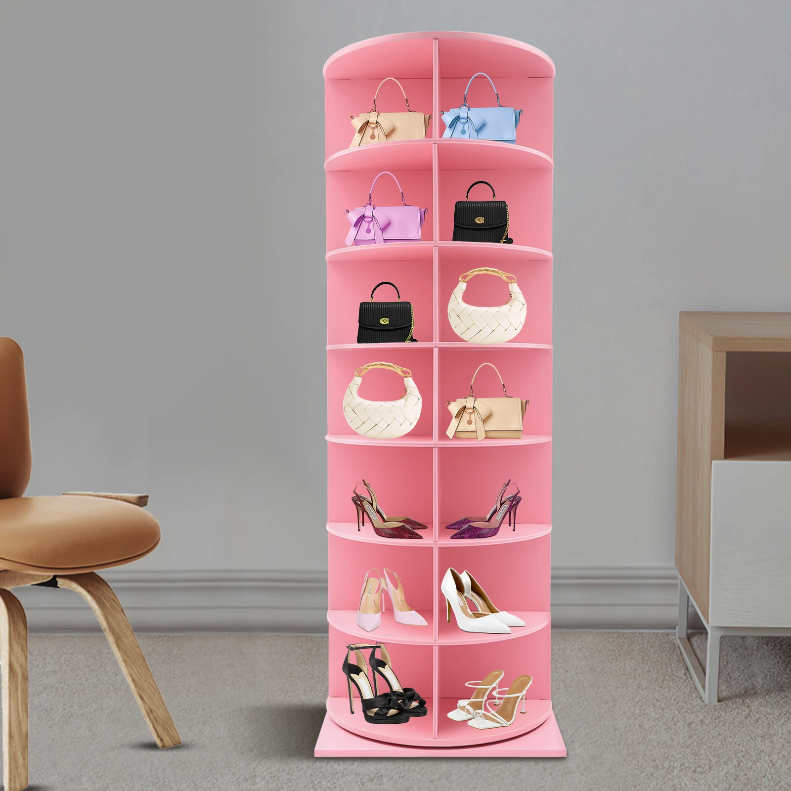 7-tiers Rotating Shoe Rack Shoe Hanger Free Standing Shoe Organizer Clothes Wardrobe Storage Shelf 360° Rotated