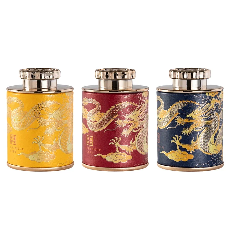Dragon Empty Mini Tea Tin Can, Green Black Tea Sealed Jar, Portable Home Small Tea Box, Paper Storage Cans, Packaging