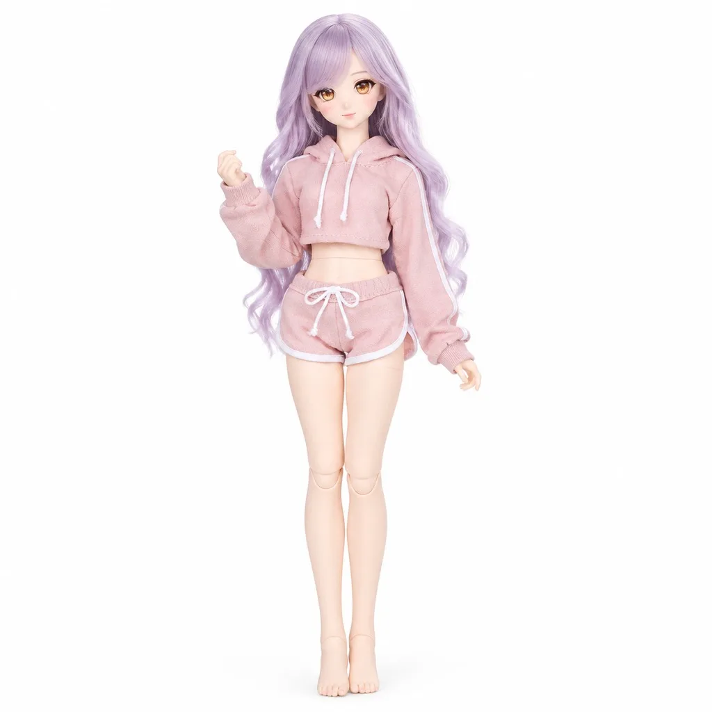 Doll Clothes Hooded Crop Top and Drawstring Shorts Set for OB22 OB24 Azone BJD Dolls 4 Colors Doll Not Included