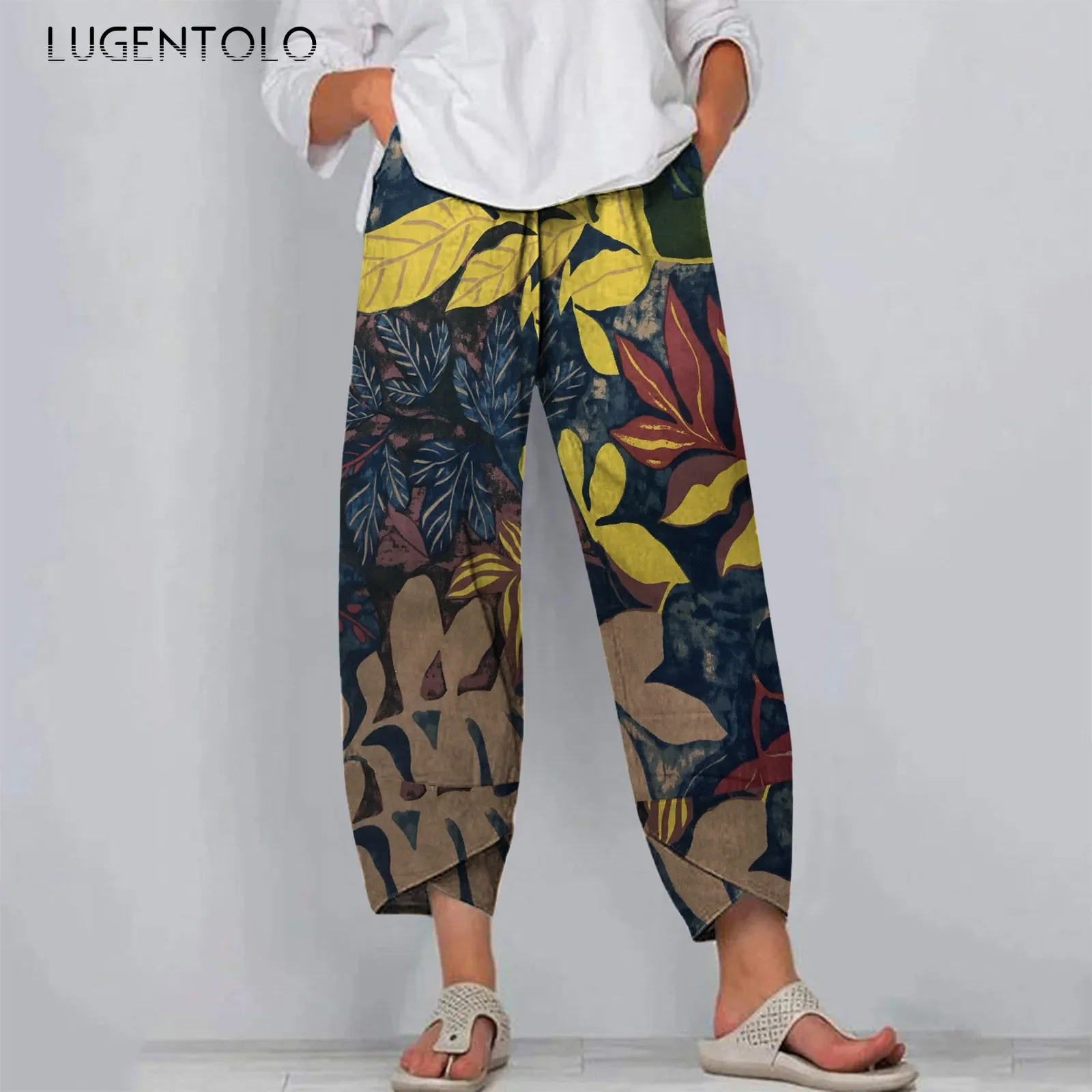 

Summer New Pants Women Thin Multi-element Print Slim Fit Female Holiday American Retro Street Straight Leg Casual Trousers