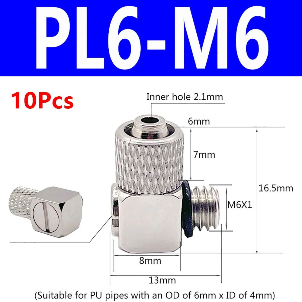 10Pcs New Male Thread Micro Quick Twist Joint 3mm 4mm 6mm OD PL/PC Pneumatic Pipe Connector M3 M4 M5 M6 Brass Air Tube Connector
