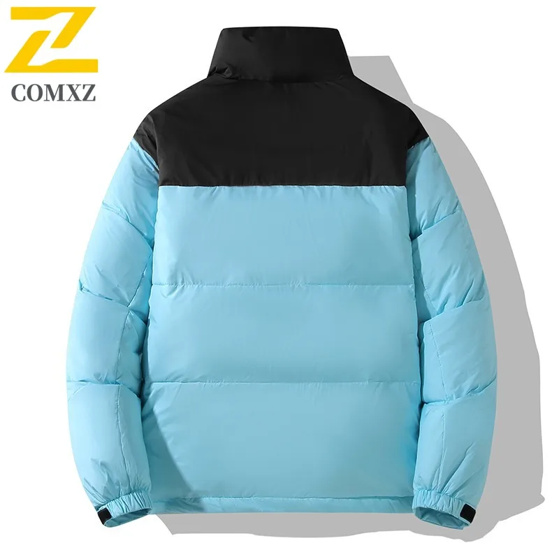 COMXZ Autumn Winter New Couple Down Jacket Plain Color Block Down Stand Collar Coat Solid Color waterproof and windproof Parka