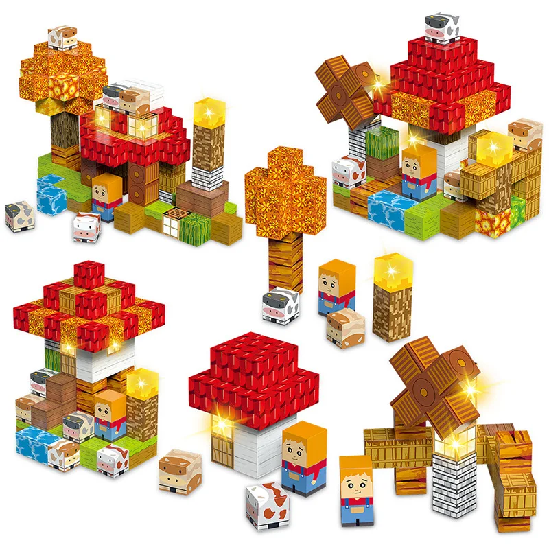 100 قطعة كتل مغناطيسية مجموعات طفل بناء اللعب مزرعة تحت عنوان المشهد بناء نموذج للبنين بنات الجذعية مونتيسوري مكعبات الحسية الهدايا