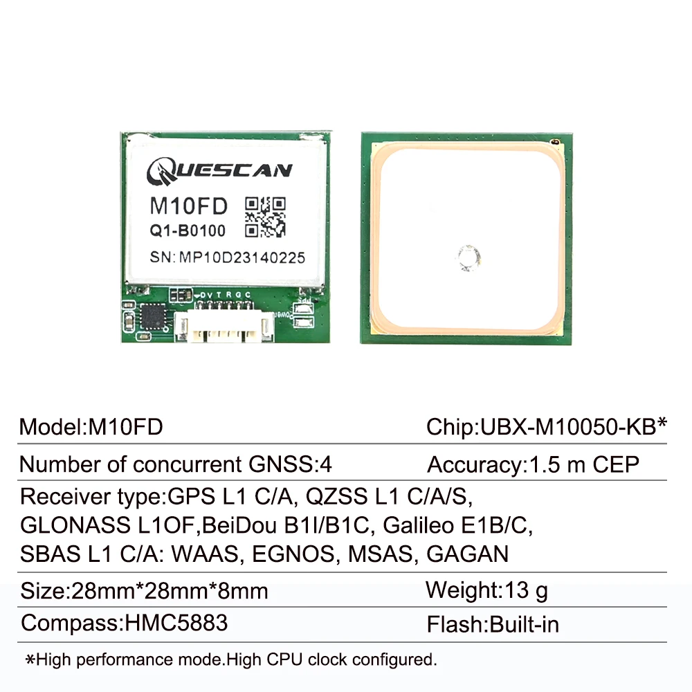 QUESCAN M10FD 10Hz M10 GPS GNSS Module with Compass 5883 for Drone FPV INAV Pixhawk ArduPilot GPS GLONASS Galileo BeiDou Module