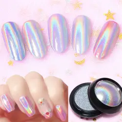 Polvo holográfico plateado para uñas, purpurina láser brillante, decoraciones para manicura, pigmento cromado brillante, polvo de espejo