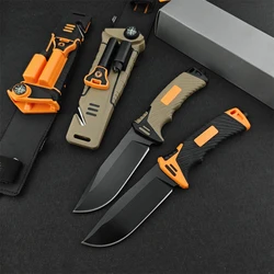 2 Colors Fixed Blade Knives With Flashlight 8Cr13Mov Blade Rubber Plastic Handle Easy To Carry Tools Climbing Knife