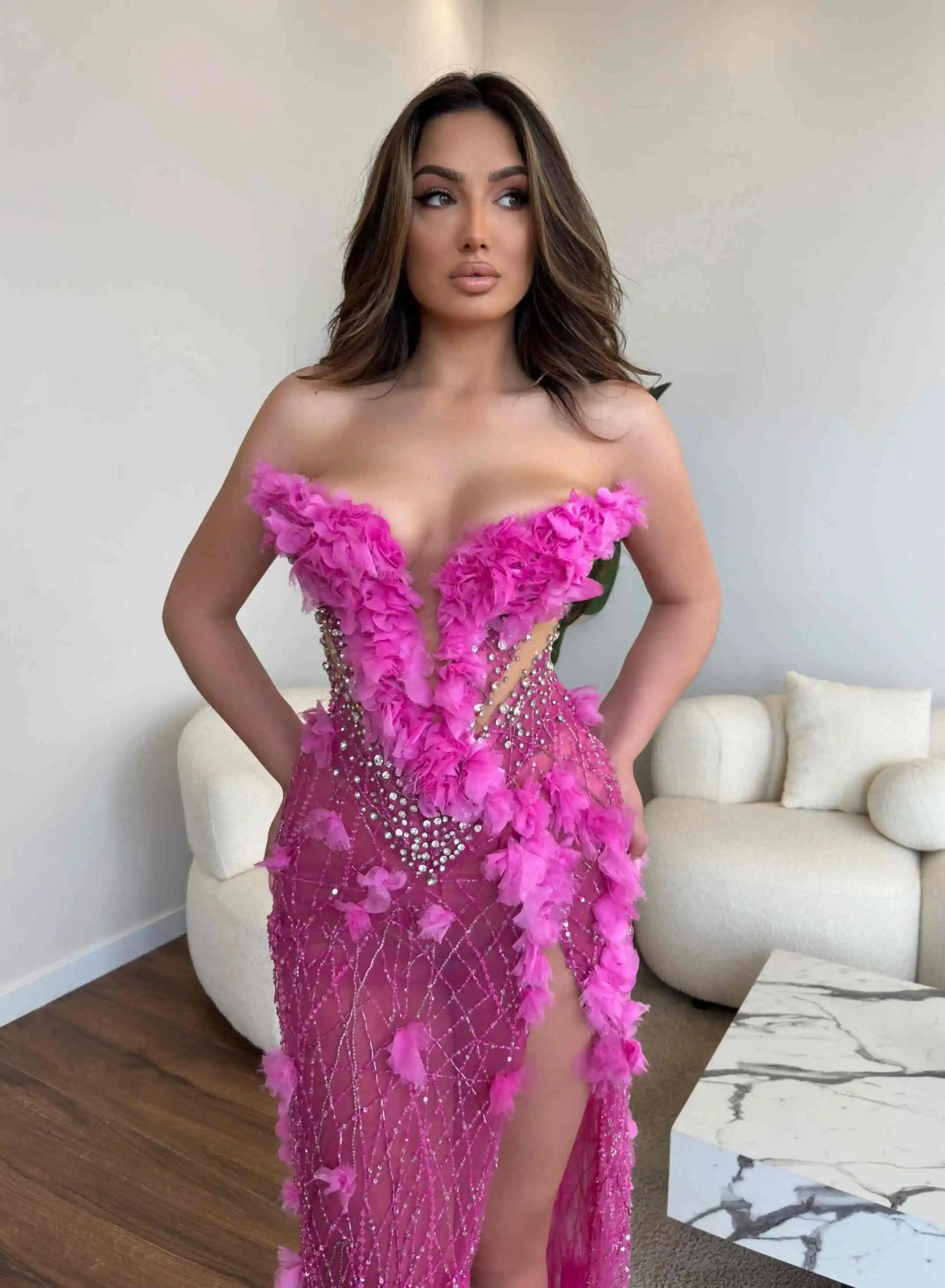 Robes De soirée magnifiques sirène sans bretelles Appliques perles haute fente robe De bal robes De soirée Vestido De Noite personnalisé