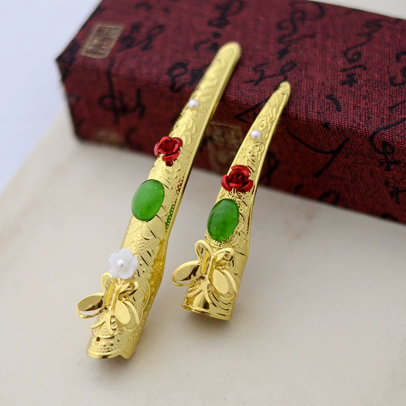 Chinese Golden Customized Long Nails 8/11.5cm Dance Props Nail Decoration Flower Bead Costume Indian Peacock Dancing
