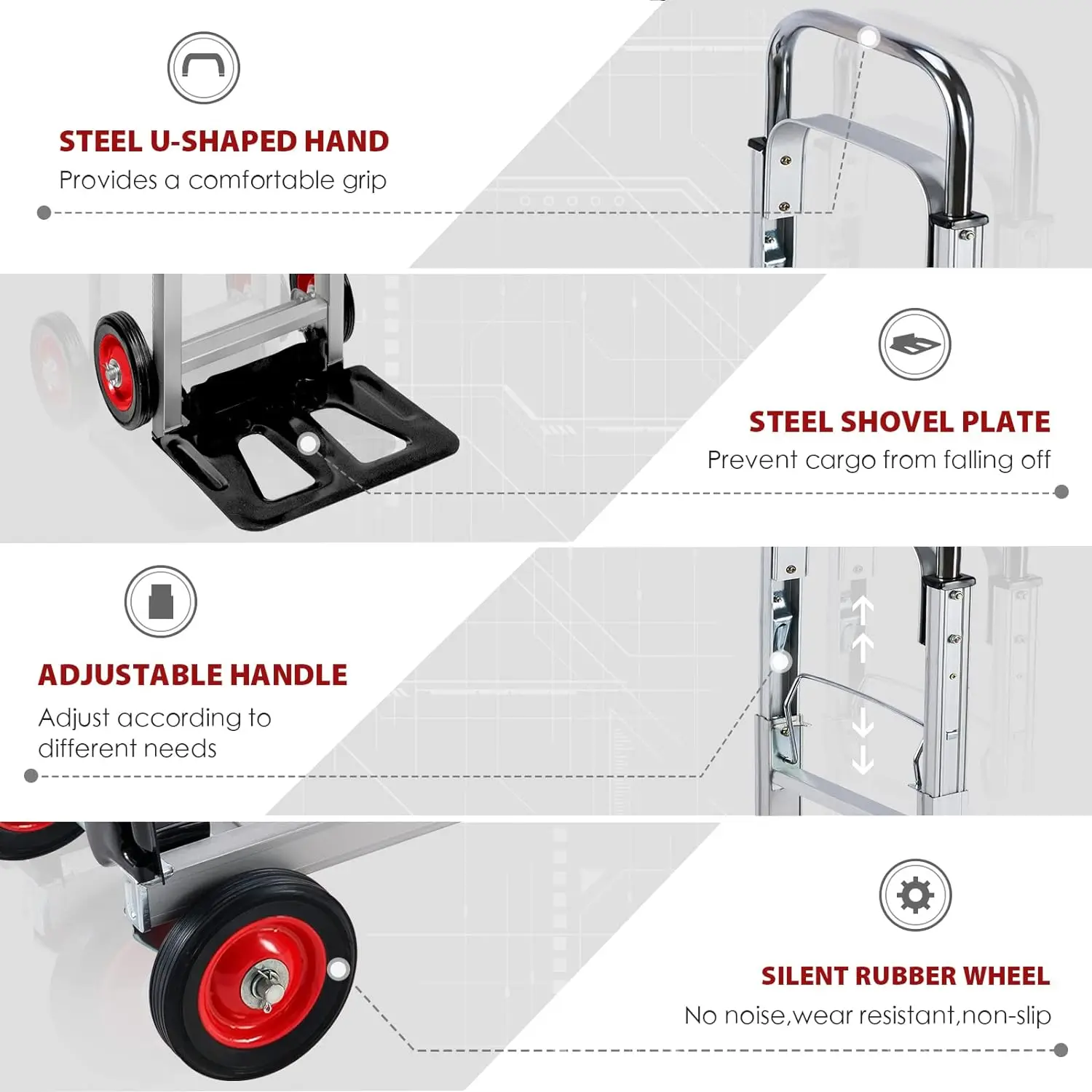 Imagem -04 - Alumínio Mão Caminhão Dolly Heavy Duty Convertible Hand Truck Rodas Pneumáticas e Telescopin 440lbs Capacidade em 1