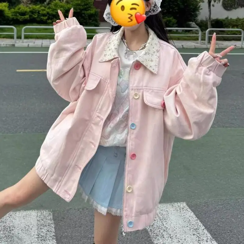 New Women's Sweet Jacket Lapel Colorful Button Long Sleeve Casual Outerwear Coat for Ladies Spring Autumn Dating Campus Wear