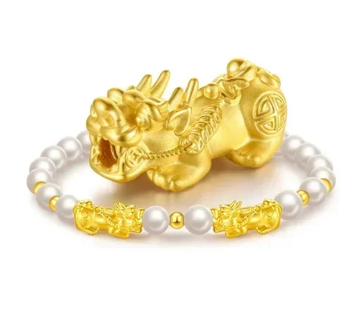 

Браслет-подвеска из 24-каратного чистого золота Pixiu, браслет с жемчугом и ракушкой, браслет с золотым шаром